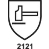 Piktogram kladiva na štíte s číslom '2121' pod ním. Symbolizuje ochranu alebo obranu.