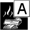 Symbol polena s plameňmi vedľa. Veľké 'A' v štvorca napravo.