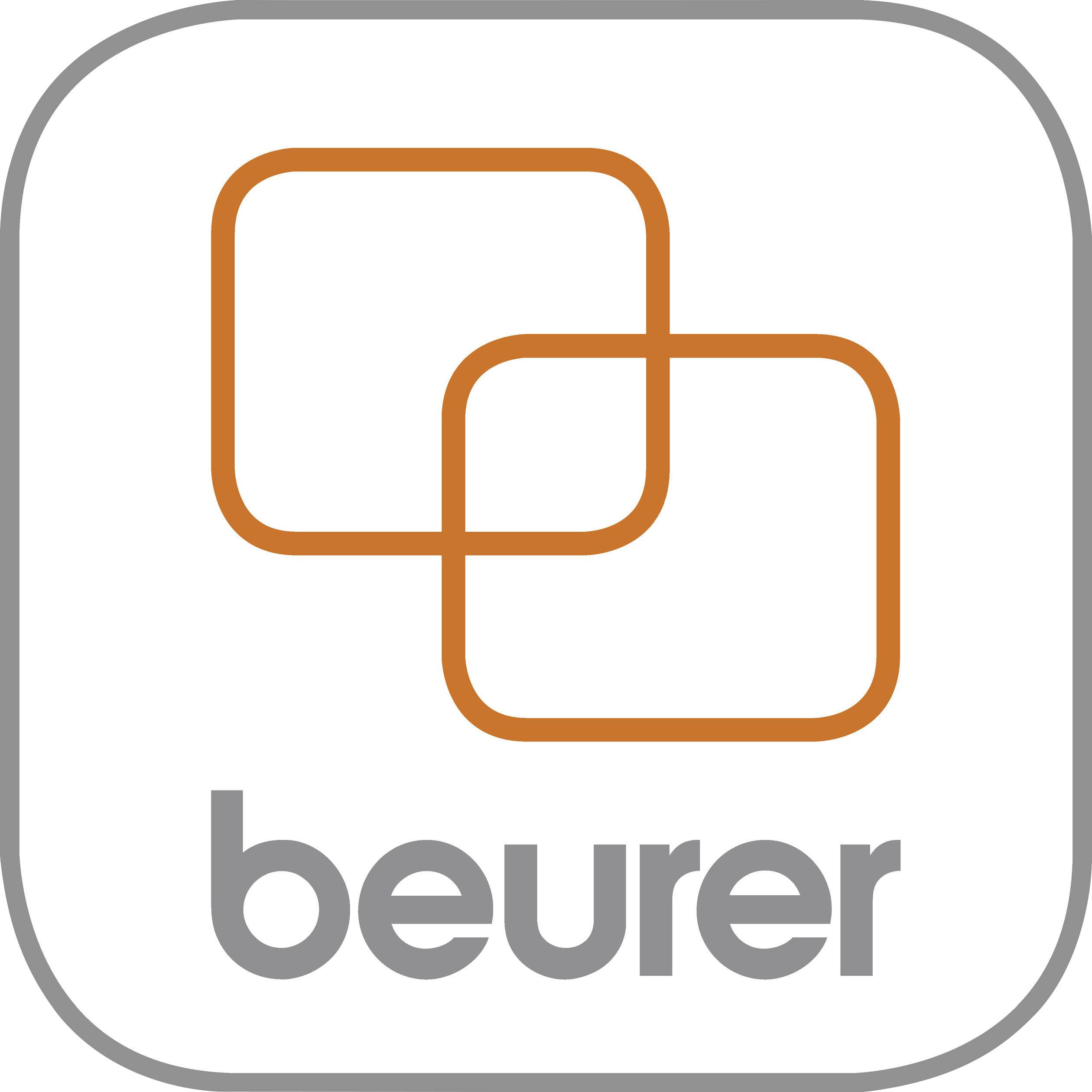 Logo 'Beurer' s dvoma prekrývajúcimi sa oranžovými štvorčekmi na bielom pozadí.