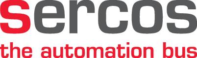 Logo spoločnosti 'sercos the automation bus' v šedej a tyrkysovej farbe.
