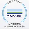 „Certifikované výrobcom DNV GL" v kruhu. Logo DNV GL v strede.