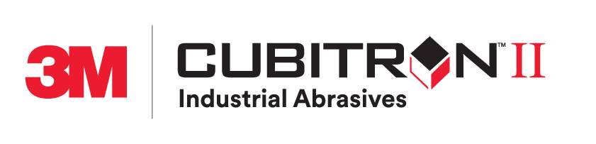 Logo '3M' a 'Cubitron II Industrial Abrasives' na čiernom pozadí.