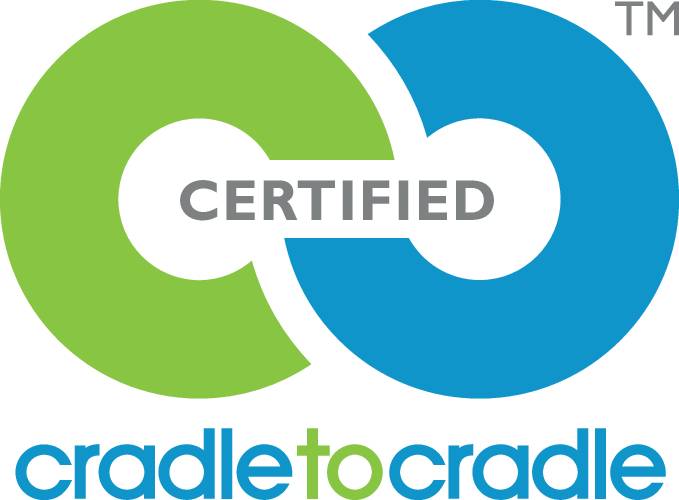 Logo zobrazujúce dva prepojené kruhy, jeden fialový a jeden oranžový, s textom "Certifikované Cradle to Cradle" pod nimi.
