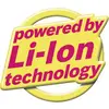 Na žltom pozadí sú hrubým, červeným písmom napísané slová: "Napájané technológiou Li-Ion".