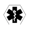 Čierno-biely medicínsky symbol: Šesťuholník s hviezdou života a Asklepiovou palicou v strede.