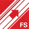 Červené štvoruholníkové logo s bielymi diagonálnymi pruhmi, so šípkou smerujúcou nahor a bielymi písmenami 'FS' v dolnom rohu.