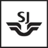 Čierny štvorec s bielym logom v strede, pozostávajúci z textu 'SJ' umiestneného nad štylizovanými krídlami.