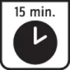 Značka ukazuje dobu parkovania 15 minút so symbolom hodín.