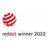 Logo s červeným bodom obkoleseným kruhmi. Text: 'reddot winner 2022'. Ocenenie za vynikajúci dizajn.