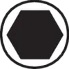 Šesťuholníkový dopravný znak stop bez textu, čierne symbol na bielom pozadí.