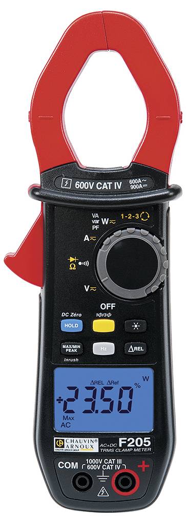 Digitalni multimeter s funkcijo klešč, prikaz pri 23,50, primeren za meritve izmenične napetosti do 600 V v kategoriji IV.