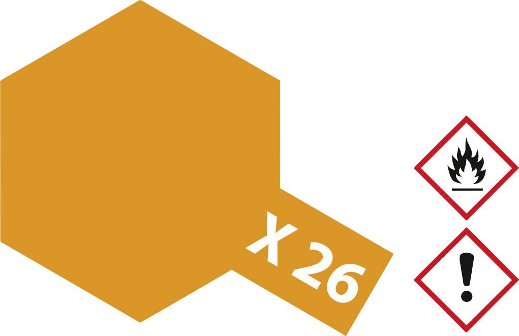Oranžen obrazec z 'x 26' in dvema opozorilnima simboloma desno: eden za vnetljivost (plamen) in eden za nevarnost za zdravje (klicaj).