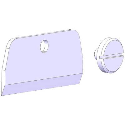 Diagram prikazuje dva dela: levo pravokotno rezilo z luknjo; desno okrogel vijak z zarezo na glavi.