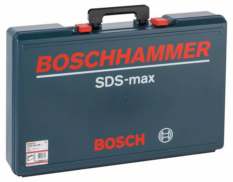 Moder plastičen kovček z rdečim logotipom 'Boschhammer SDS-max' in ročajem, primeren za električna orodja znamke Bosch.