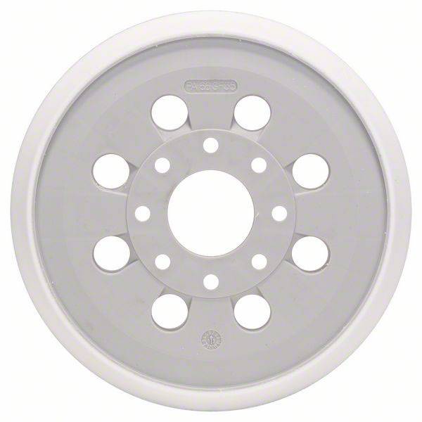 Okroglo sivo plastično kolo z več enakomerno razporejenimi luknjami okoli središča. Deluje kot kolo ali pokrov.