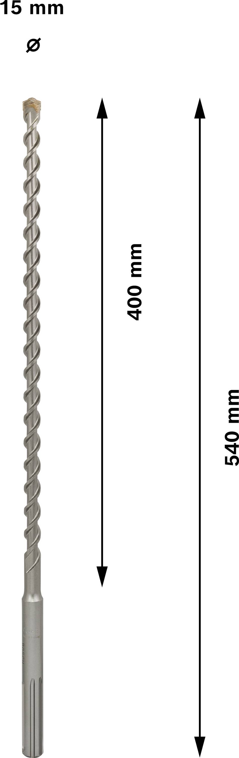 Svedri za udarno vrtanje s premerom 15 mm. Skupna dolžina znaša 540 mm, od tega je 400 mm uporabne dolžine.