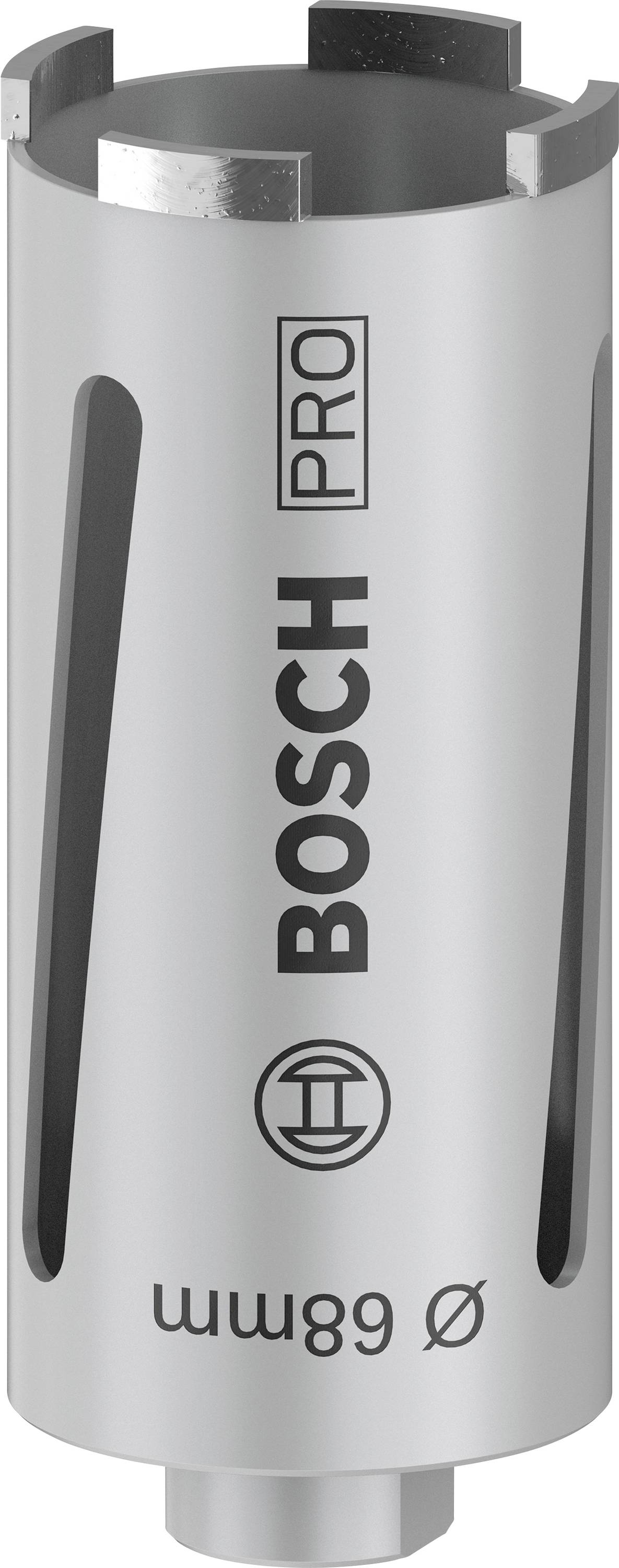 Kovinska vrtalna krona z napisom 'BOSCH PRO', premera 68 mm, namenjena vrtanju v beton ali druge trde materiale.