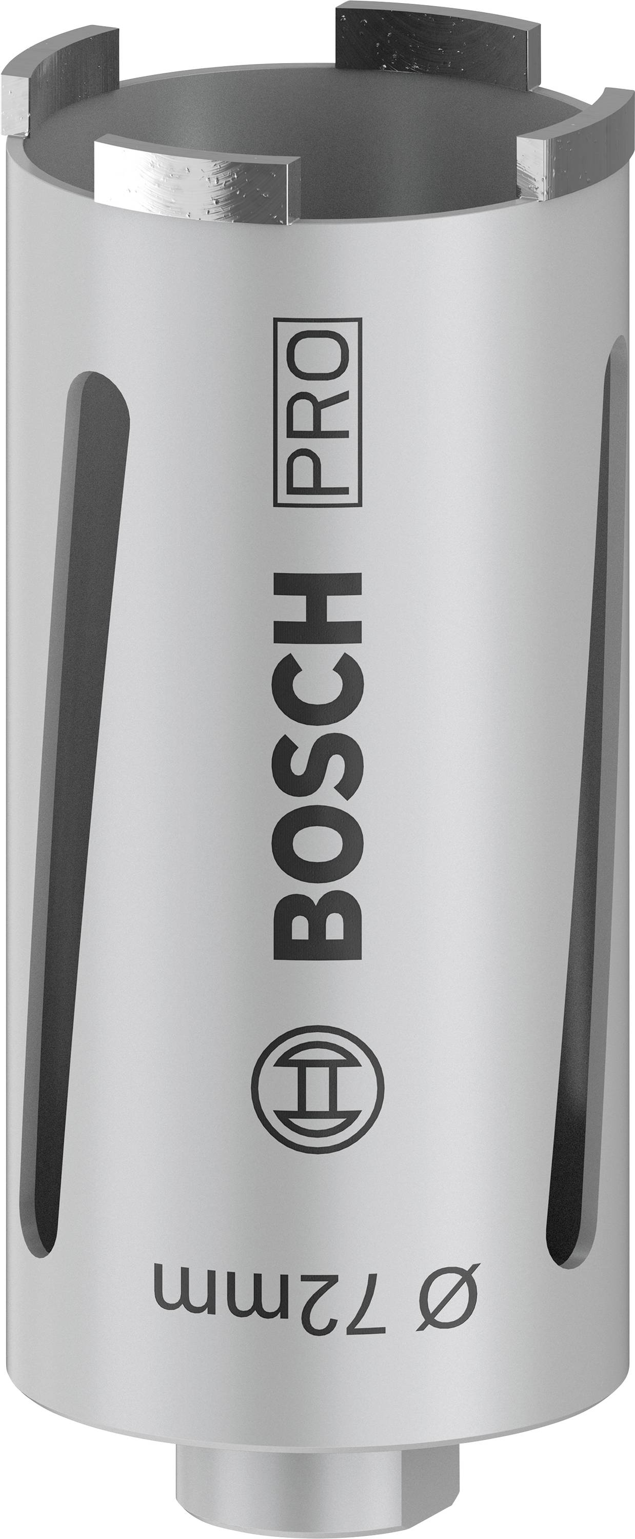 Nastavek za vrtalnik Bosch, srebrne barve, z napisom 'Bosch Pro', premer 72 mm.