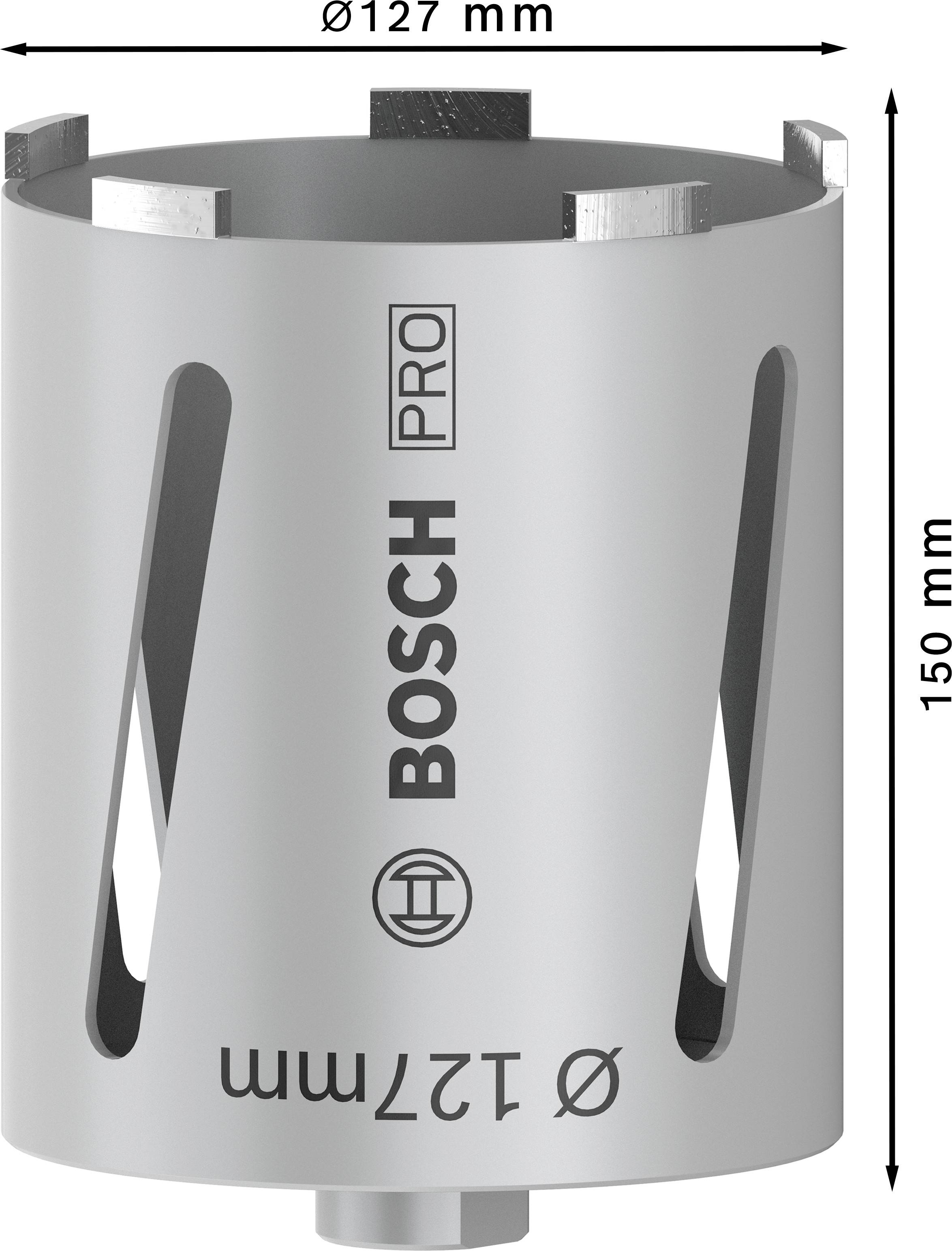 Svedro s premerom 127 mm in višino 150 mm. Označba 'BOSCH PRO'.