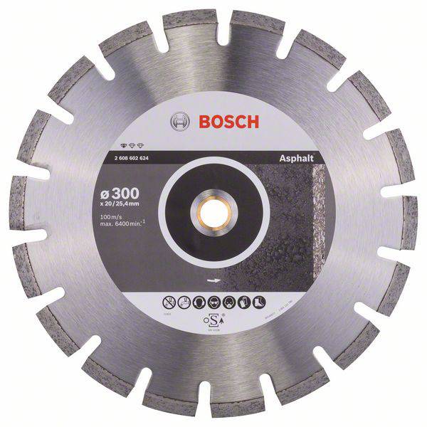 Diamantna rezalna plošča Bosch za asfalt, Ø 300 x 20/25,4 mm, maks. hitrost 100 m/s, maks. 6400 obratov/min.