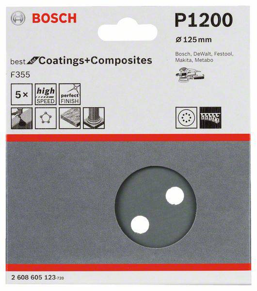 Brusni papir P1200, Ø 125 mm, primeren za Bosch, DeWalt, Festool; idealen za premaze in kompozite, visoka hitrost.