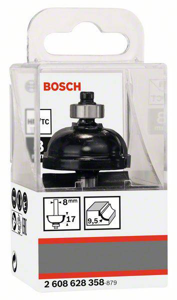 Svedri 'Bosch' v embalaži. Premer 8 mm, globina reza 17 mm. Primerni za obdelavo robov pri debelini materiala 9,5 mm.