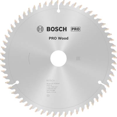 Krožna žaga z zobmi po obodu, označena z 'Bosch Pro Wood', primerna za obdelavo lesa, srebrne barve.