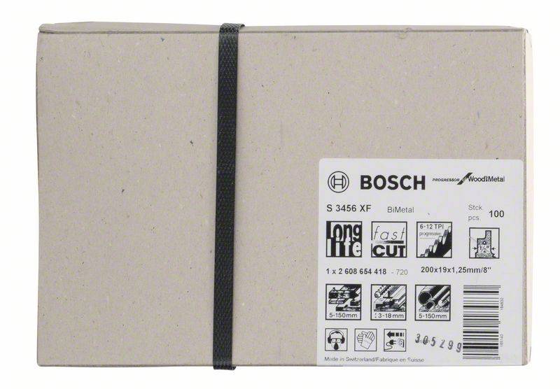 Slika embalaže Bosch S 3456 XF BiMetal žaginih listov, 100 kosov, za les in kovino, dolga življenjska doba, hiter rez.
