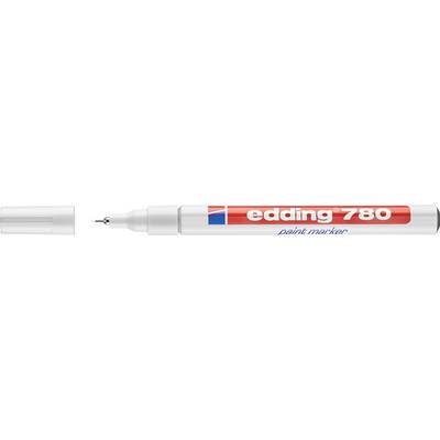 Rdeč marker za barvo Edding 780 prikazan vodoravno, z vidnim imenom znamke in nalepko na tolkalu.