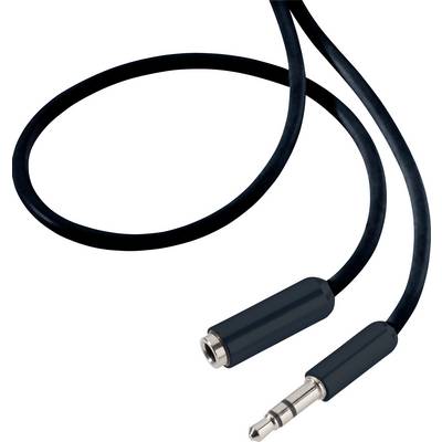 Črni avdio kabel s 3,5-mm stereo priključkom (jack vtičem) in vtičnico. Primeren za povezovanje avdio naprav, na primer slušalk.