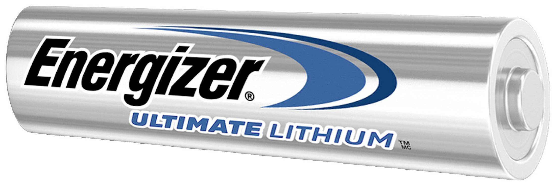 Srebrna baterija Energizer Ultimate Lithium z modrim in črnim napisom, cilindrične oblike.