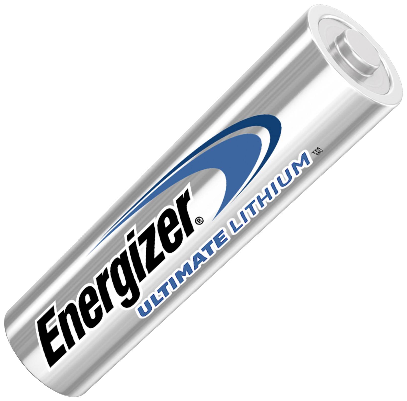 Srebrna baterija Energizer z modrim logotipom in napisom 'ULTIMATE LITHIUM'.