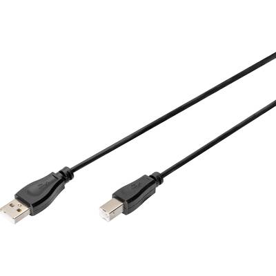USB-A do USB-B kabel, črno plastično ohišje, uporabljen za povezovanje naprav, kot so tiskalniki, z računalniki.
