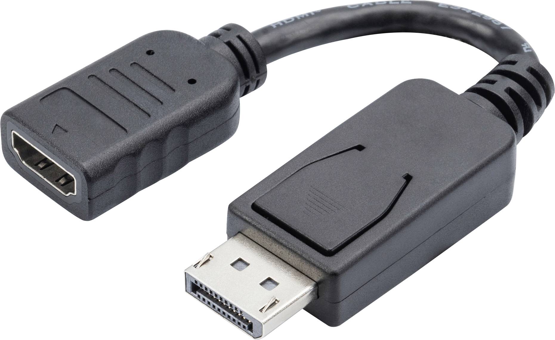 Črn adapter z vtičem DisplayPort na eni strani in priključkom HDMI na drugi strani.