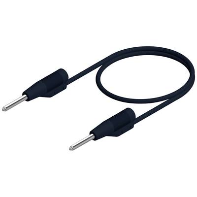 Črn kabel z dvema bananastima vtičema na konceh, ki se običajno uporablja za elektronske ali avdio povezave.