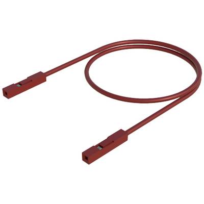 Rdeče-rjast kabel, spiralasto zvit, z pravokotnimi vtiči na vsakem koncu.