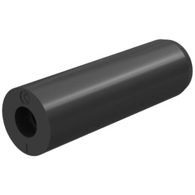 Črn, valjast element z odprtino na enem koncu. Lahko bi bil del stroja ali naprave.