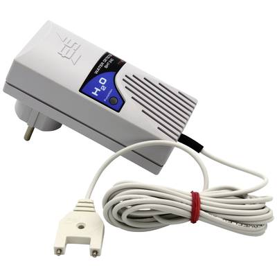 Bel merilnik vodostaja z vtičem in digitalnim zaslonom prikazuje 'H2O'. Kabel je povezan s senzorjem.