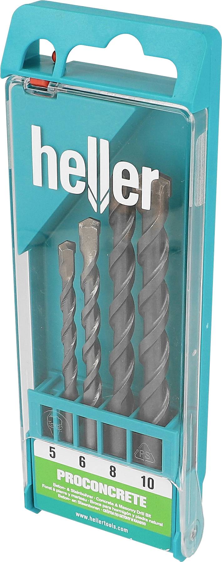 Paket štirih svedrov Heller v turkiznem mehurčnem pakiranju z oznako 'PROCONCRETE'.