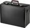 Črna pravokotna transportna škatla z močnim ročajem na vrhu, primerna za varno prevažanje občutljivih predmetov.