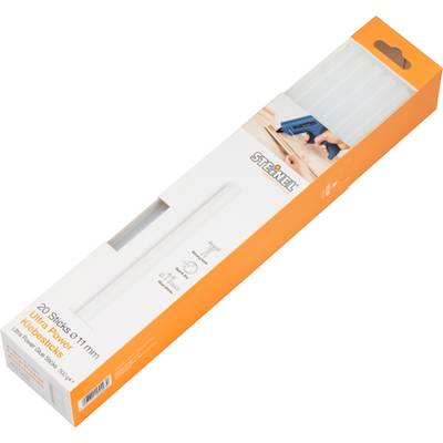 Steinel lepilne palčke 20 kosov, premer 11 mm, za vroče lepilne pištole, pakiranje v oranžni in beli barvi.