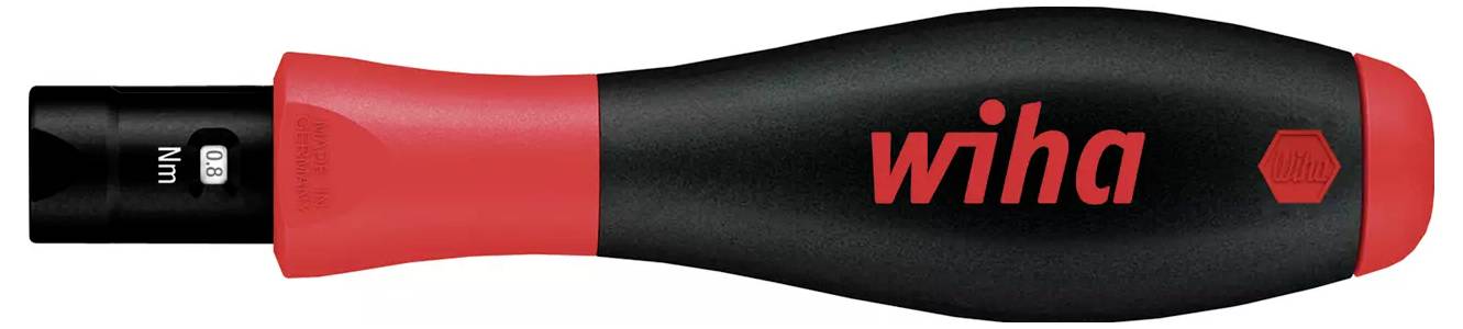 Črno-rdeč ergonomski ročaj vijačnika znamke Wiha z momentnim nastavitvenim mehanizmom 6 Nm.