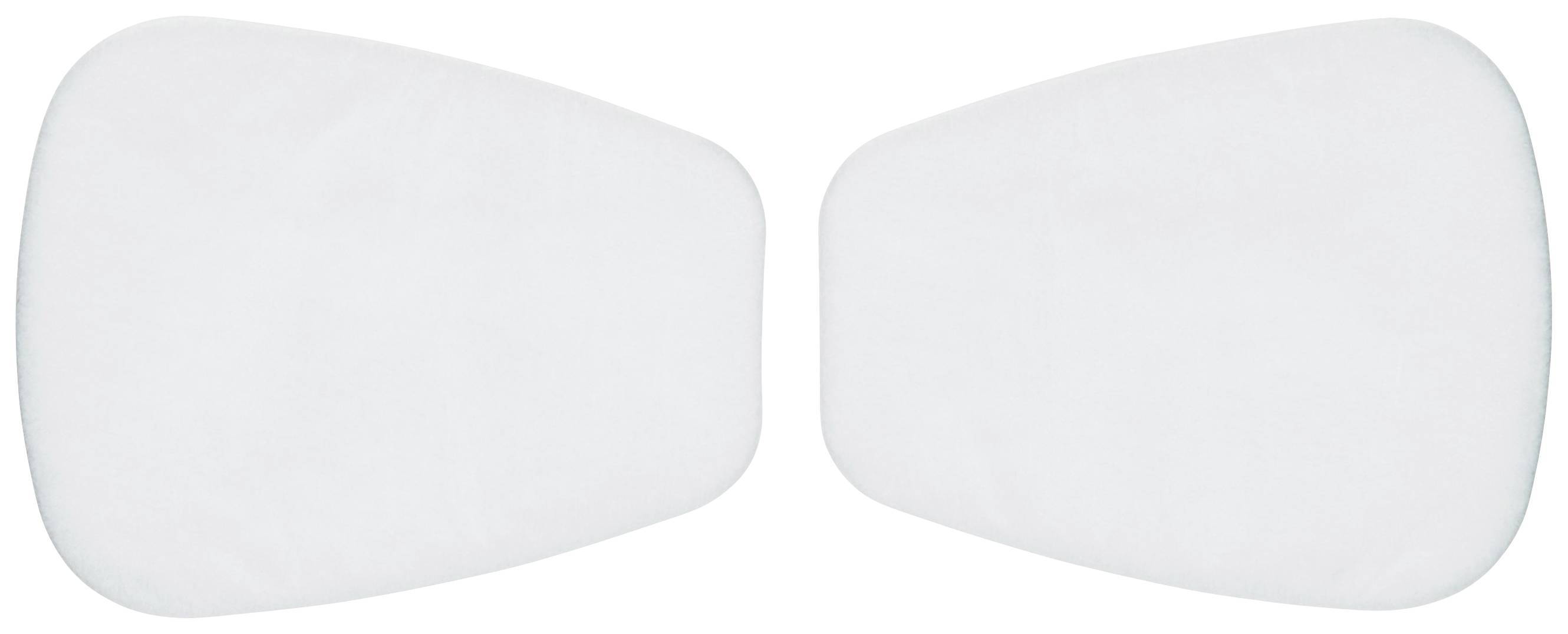 Dve beli, zaobljeni, pravokotni obliki druga ob drugi pred belim ozadjem.