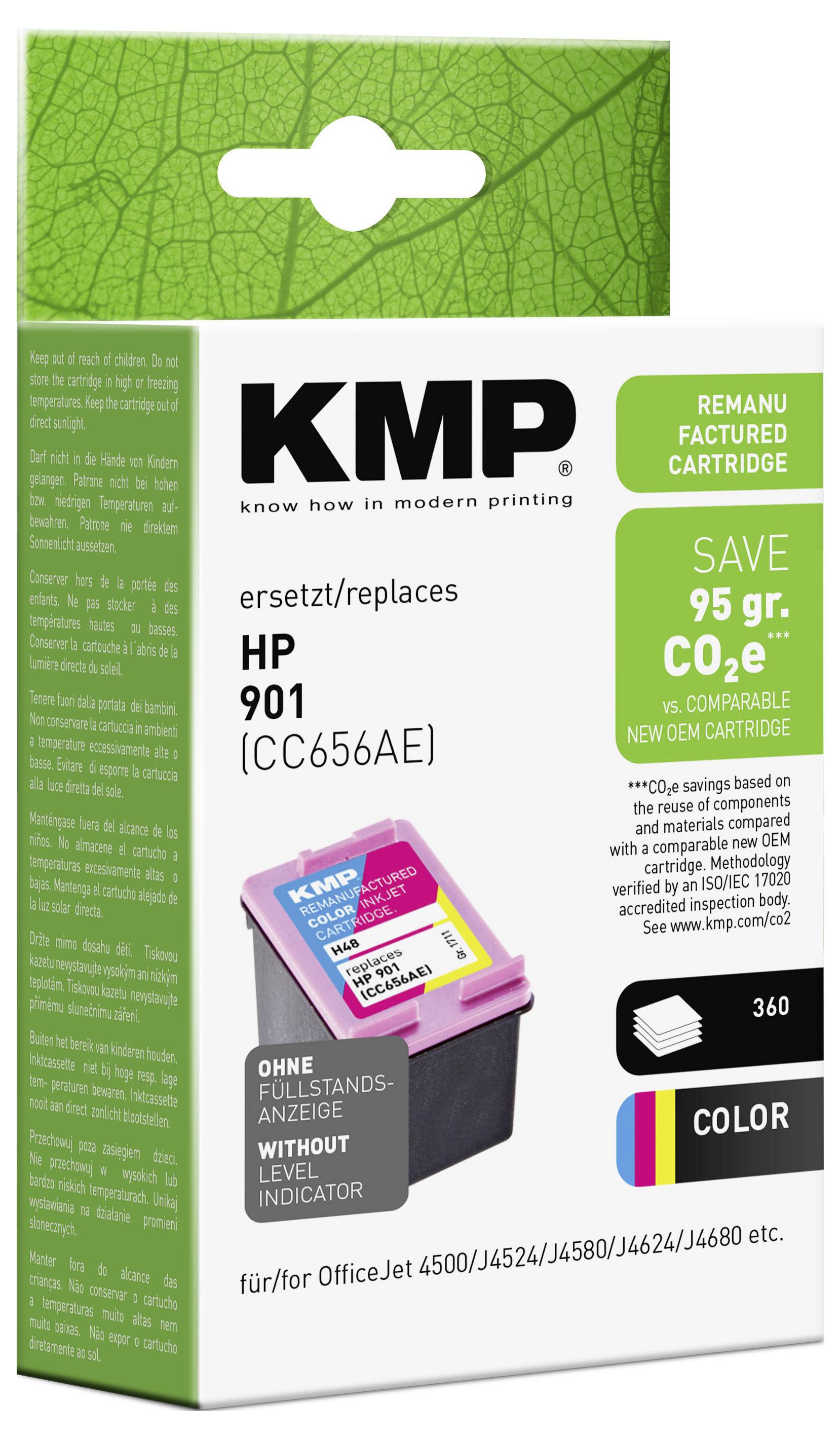KMP premanufakturirana barvna kartuša tonerja za HP 901, prihranite 95 g CO2e, za tiskalniki OfficeJet; donos 360.