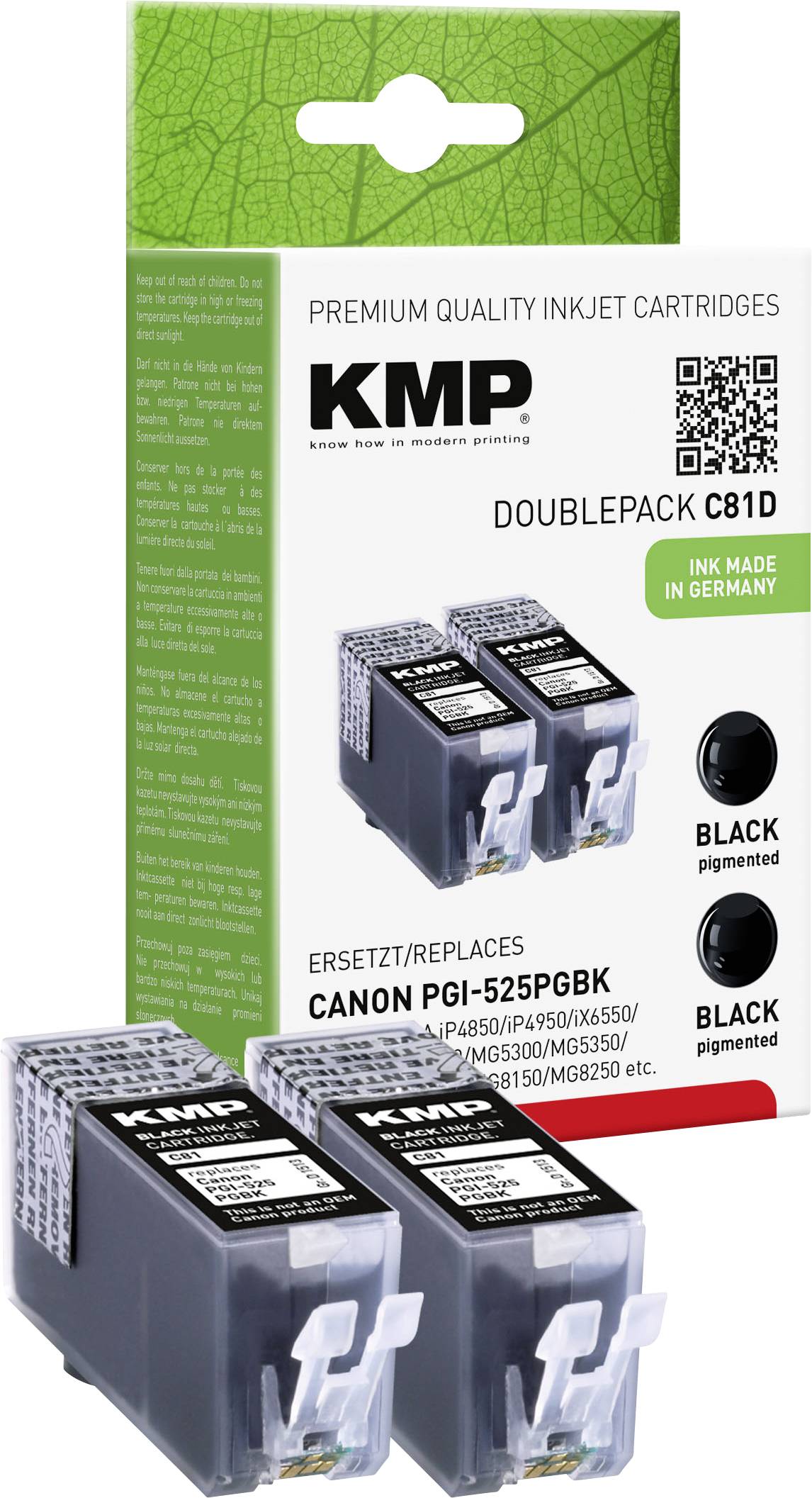 KMP črnilo zamenjava Canon PGI-525PGBK, CLI-526C, CLI-526M, CLI-526Y kompatibilnost 2-delno pakiranje črna C81D 1513,0021