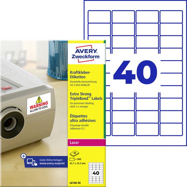 AVERY Samolepilne etikete L6140-20, 45,7x25,4 mm, 800 kosov..  Avery-Zweckform