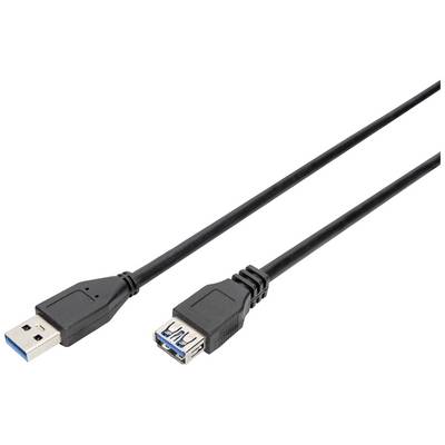 Črn USB podaljševalni kabel z USB-A vtičem in USB-A priključkom na beli podlagi.