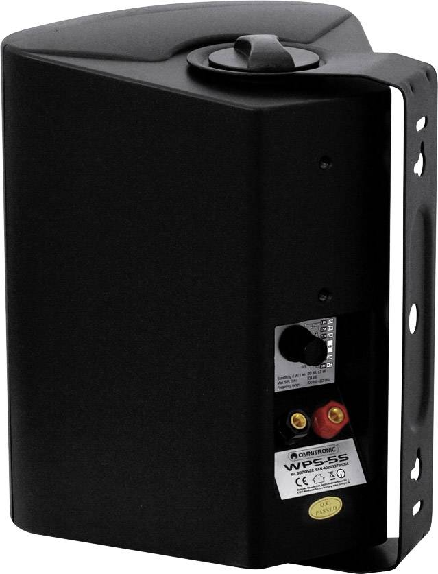 Črn zvočnik z regulatorji in priključki na zadnji strani, model 'WP5S5'.