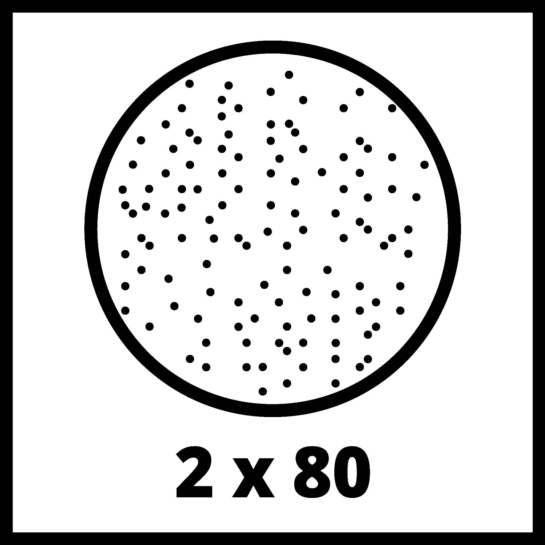 Krog, napolnjen z veliko majhnimi pikami, pod njim napis '2 x 80'.