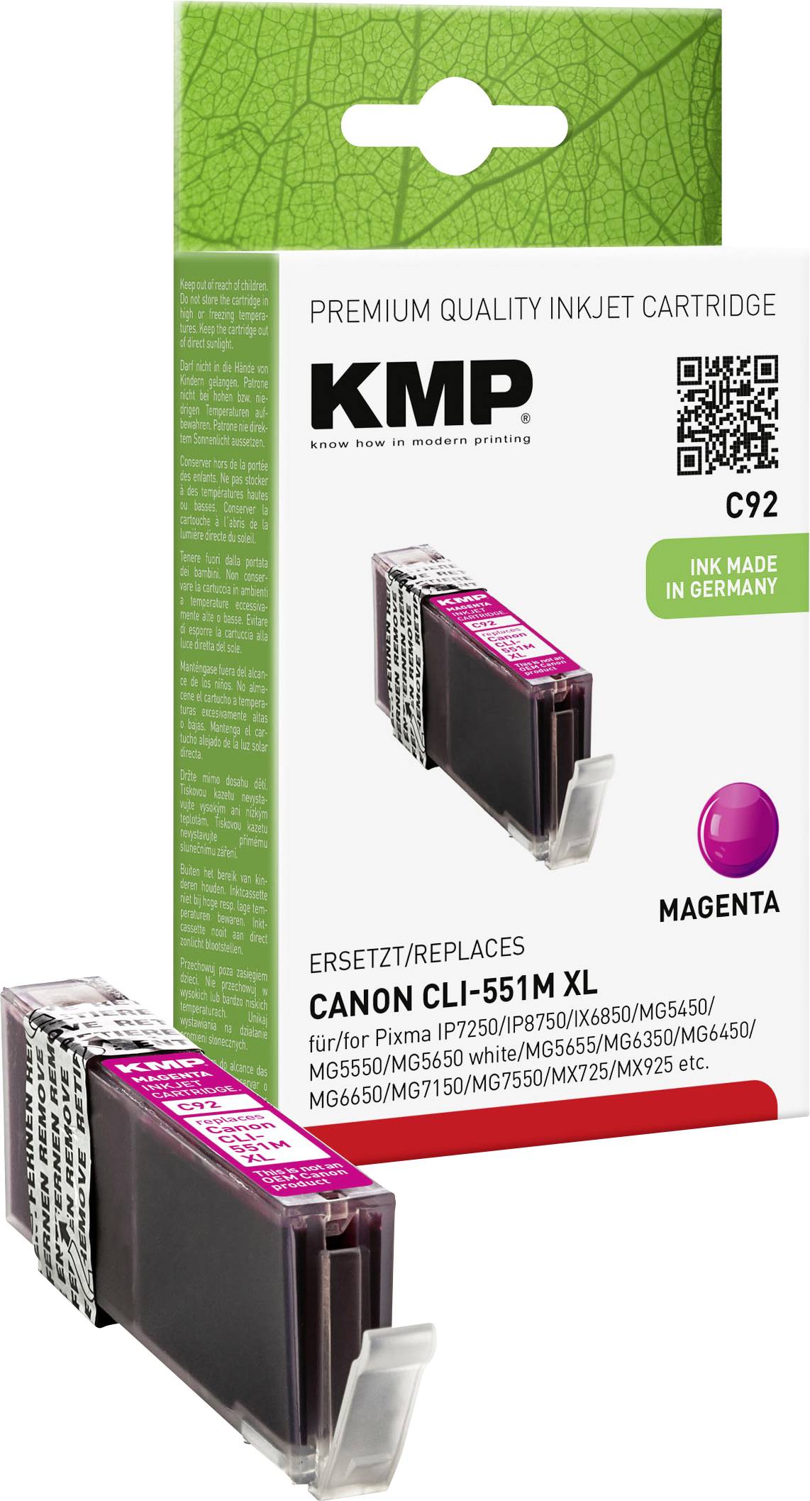 KMP črnilo zamenjava Canon CLI-551M XL kompatibilnost magenta C92 1519,0006